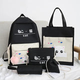 Cat Pattern Canvas Schoolbag Set with Tote and Pencil Case