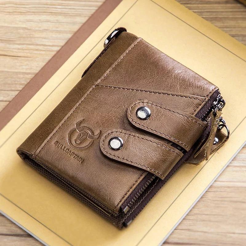 Bullcaptain Leather Bifold Short Wallet Anti-Theft Protection