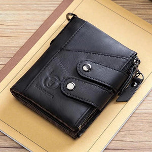 Bullcaptain Leather Bifold Short Wallet Anti-Theft Protection