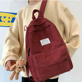 Casual Corduroy Backpack with Pendant School Bag Travel Daypack