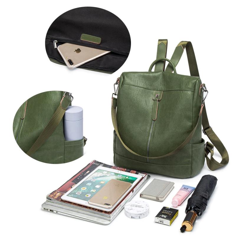Casual Multifunction Women Leather Backpack Female Shoulder Bag