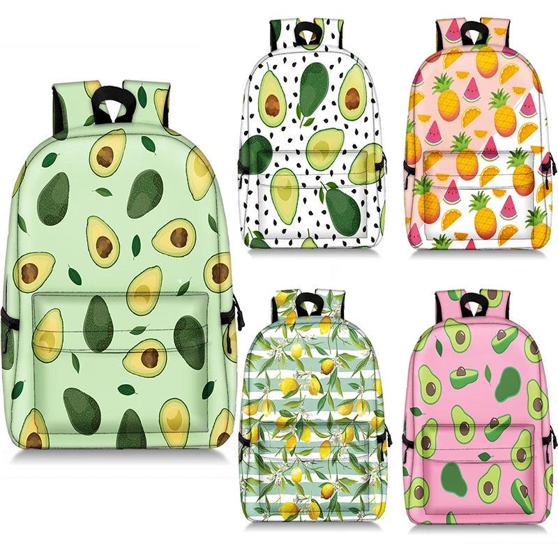 Cartoon Fruits Print Women Backpack Large Capacity Students Travel School Bag