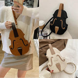 Brown Violin Shape Pu Leather Shoulder Bag for Teenage Girls
