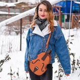 Brown Violin Shape Pu Leather Shoulder Bag for Teenage Girls