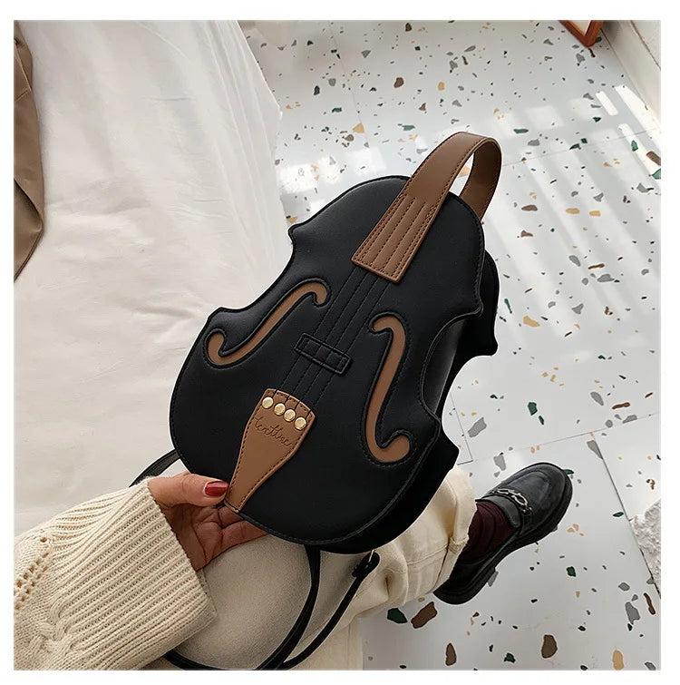 Brown Violin Shape Pu Leather Shoulder Bag for Teenage Girls