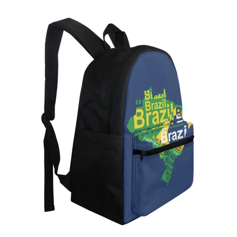 Brazilian Flag Backpack for Students with Stationery Storage