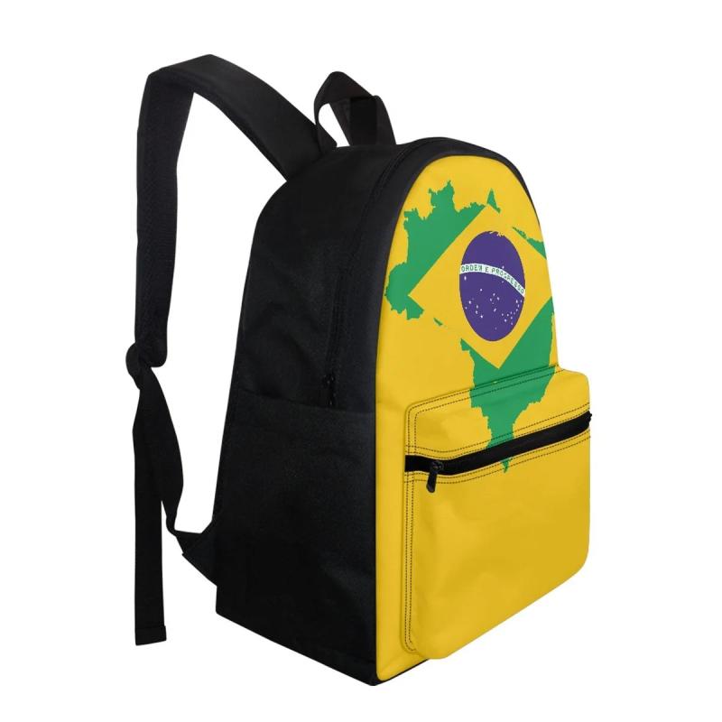 Brazilian Flag Backpack for Students with Stationery Storage