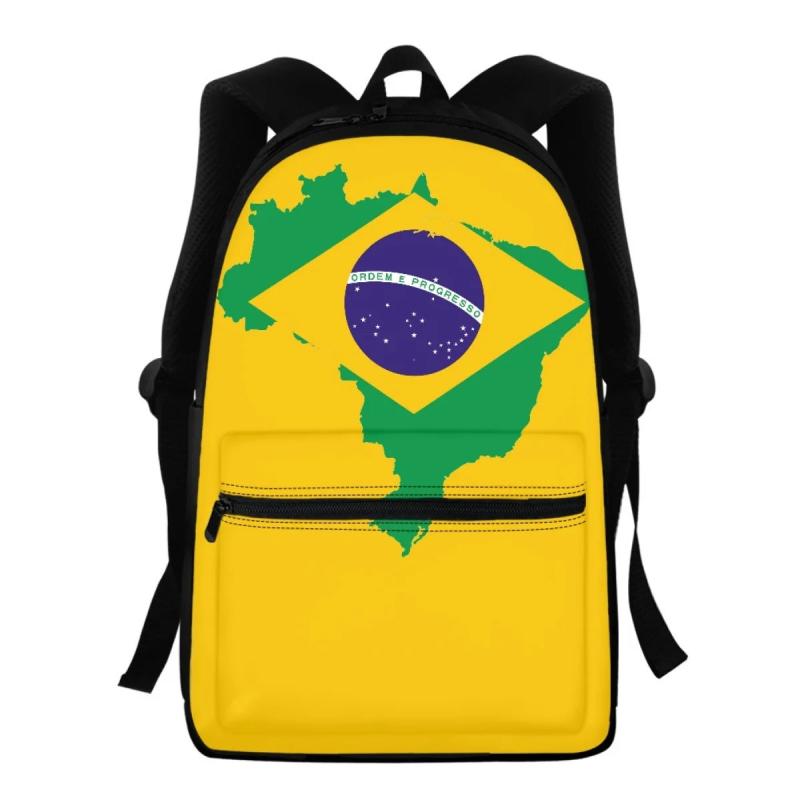 Brazilian Flag Backpack for Students with Stationery Storage