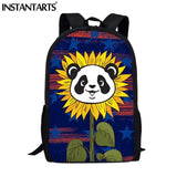 Cartoon Panda Sunflower Pattern Girls School Bag College Students Big Bookbags