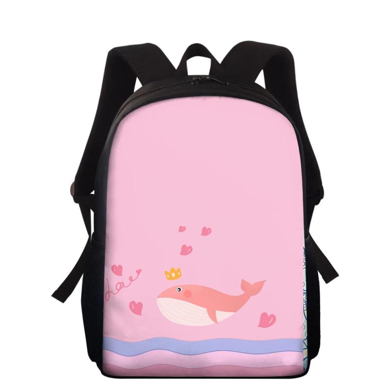 Cartoon Whale Animal Printing School Bag 15-inch Preschool Backpack