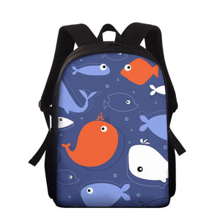 Cartoon Whale Animal Printing School Bag 15-inch Preschool Backpack