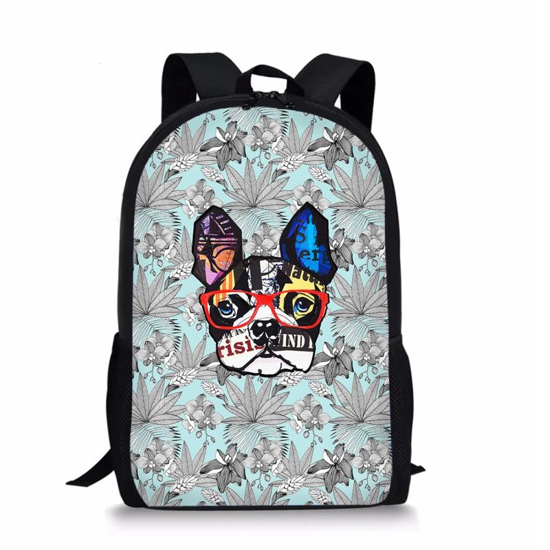Bulldog Floral Pattern School Bag for Girls