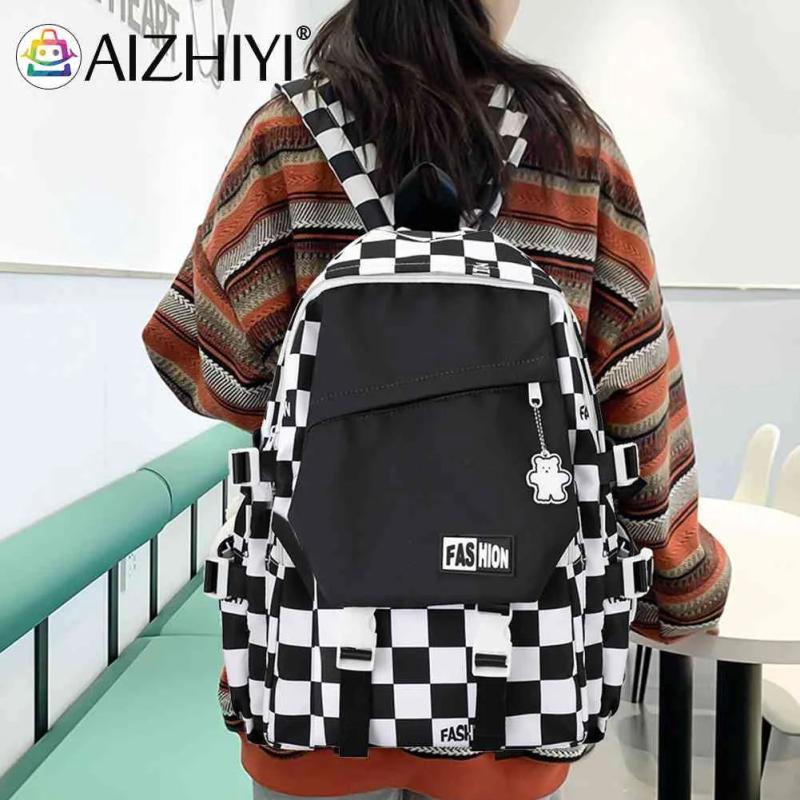 Casual Women Backpack Large Capacity School Backpacks Plaid Girl Rucksack