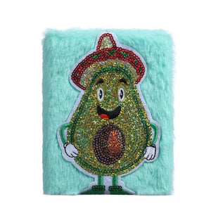 Cartoon Avocado Plush Notebook Furry Glitter Diary Line Paper Planner Organizer
