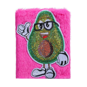 Cartoon Avocado Plush Notebook Furry Glitter Diary Line Paper Planner Organizer