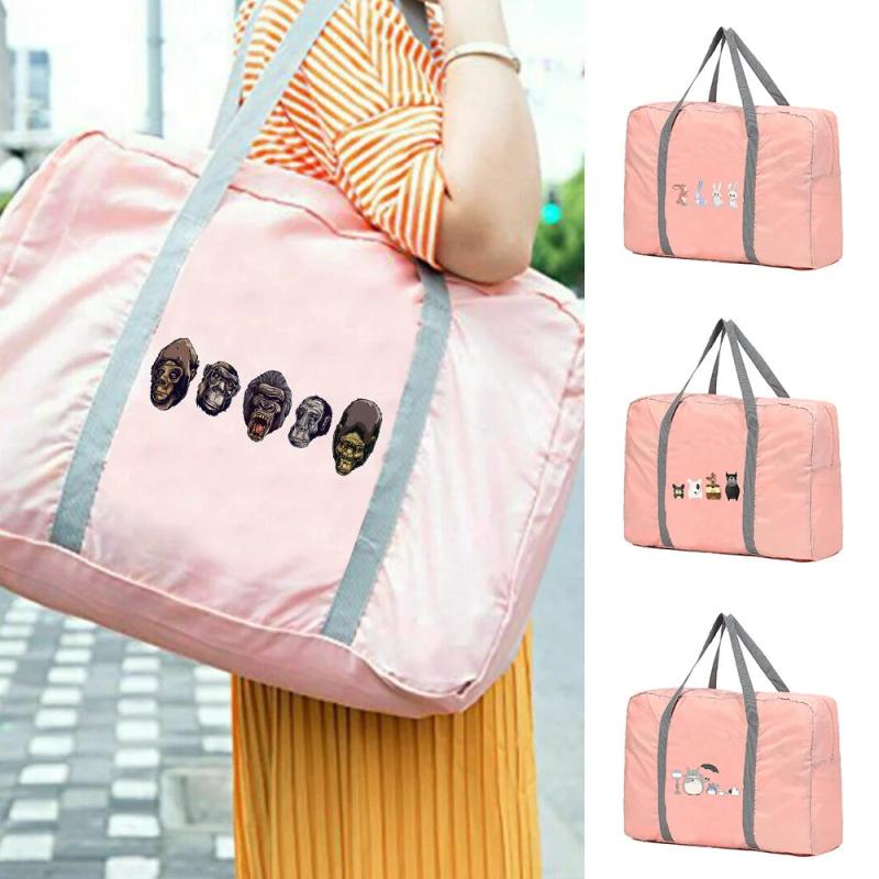 Cartoon Print Travel Bag Foldable Zipper Luggage Storage Organizer