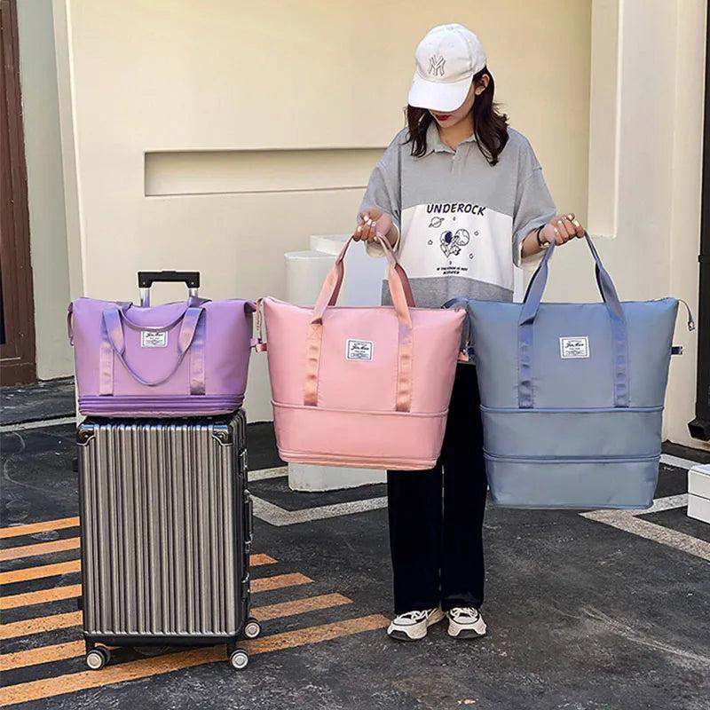 Casual Handbag Double Zipper Expansion Bag Large Female Bag