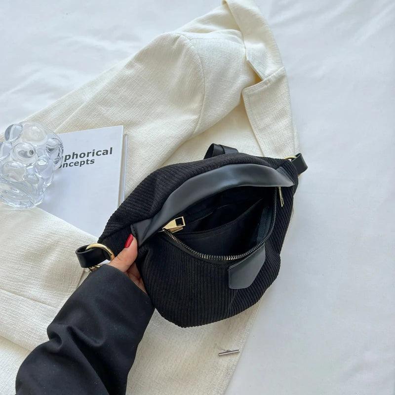 Casual Corduroy Waist Bag Ladies Canvas Fanny Pack Travel Money Phone Chest Bana