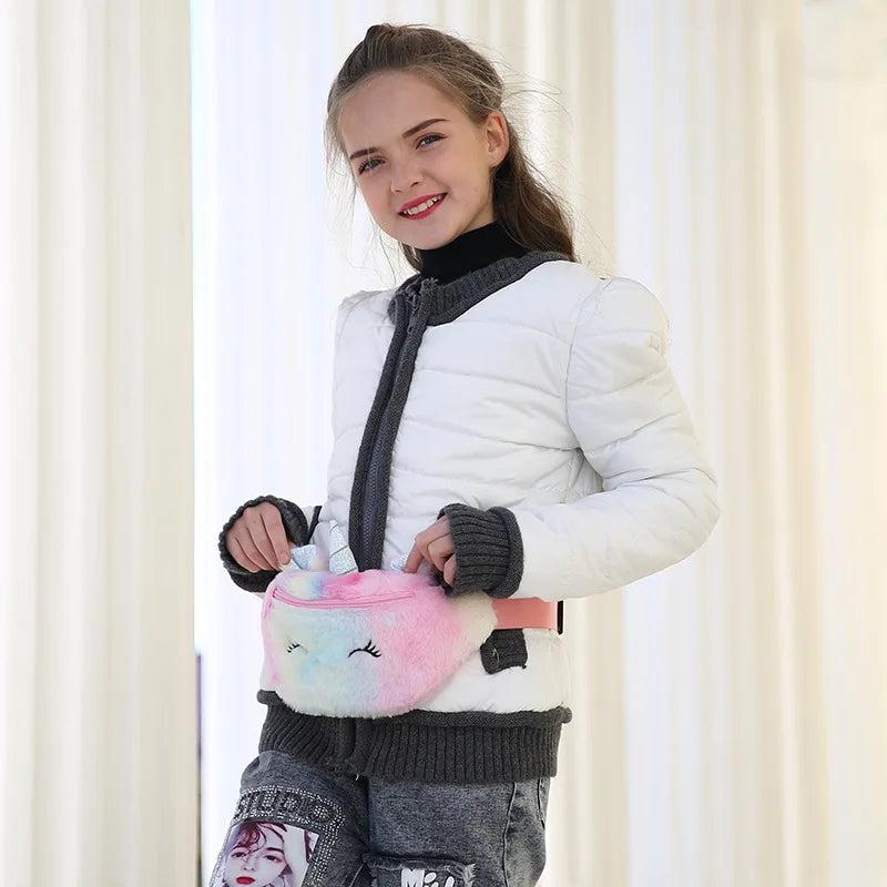 Cartoon Unicorn Plush Waist Bag Girls Shoulder Bag