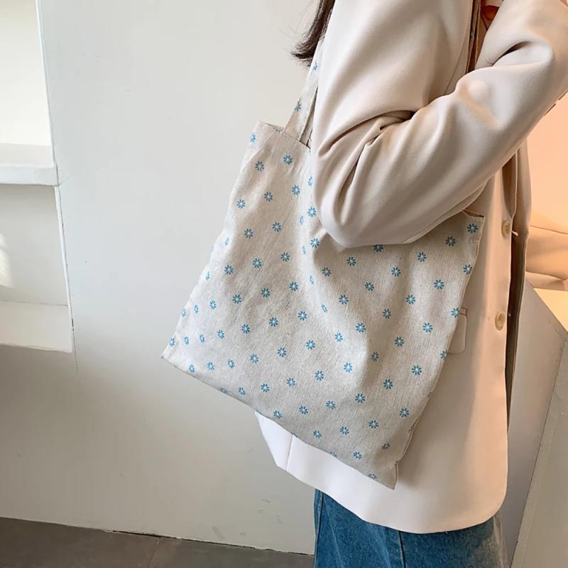 Casual Daisy Printing Ladies Tote Bags Summer Canvas Women Shoulder Bags