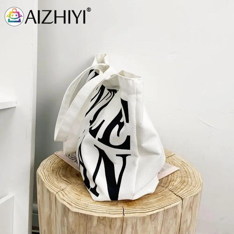 Casual Letter Printed Canvas Handbag Tote for Women
