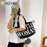 Casual Letter Printed Canvas Handbag Tote for Women