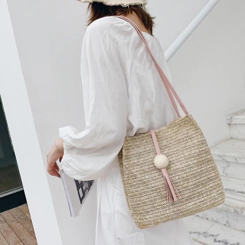 Casual One-shoulder Straw Bag Wild Bucket Bag Weave Handbag