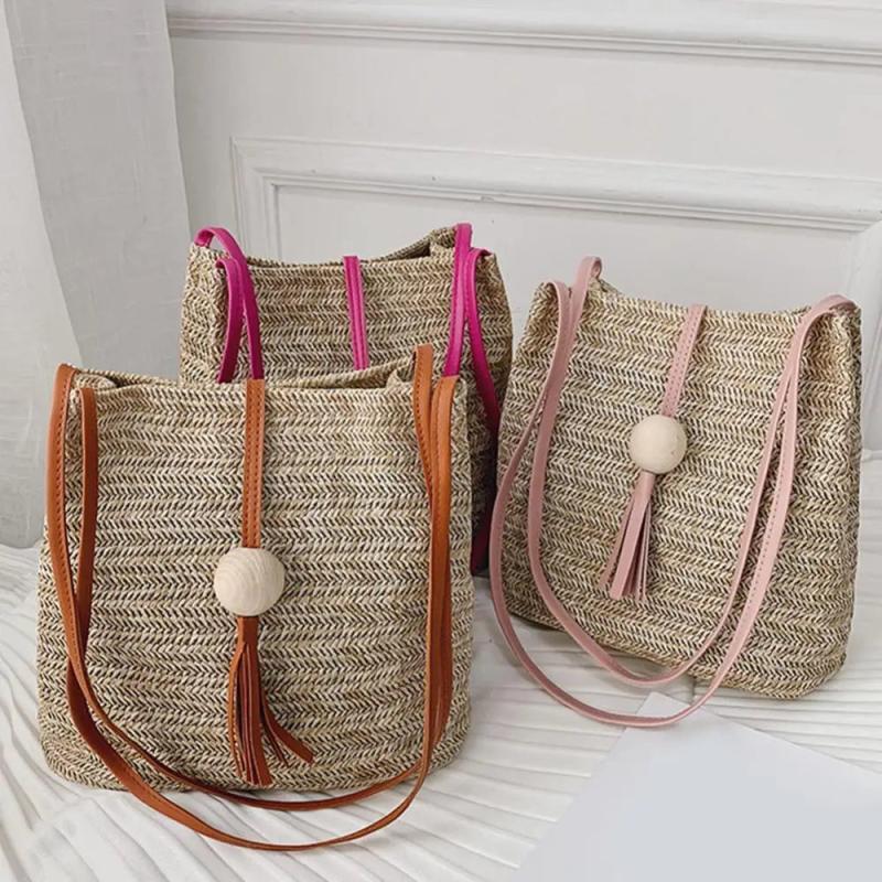 Casual One-shoulder Straw Bag Wild Bucket Bag Weave Handbag