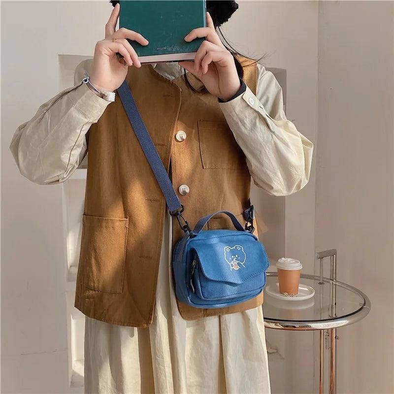 Cartoon Print Mini Handbag Canvas Shoulder Bag