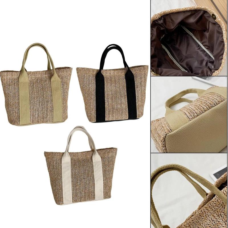 Boho Woven Handbag Large Rattan Tote Beach Travel Women Gift
