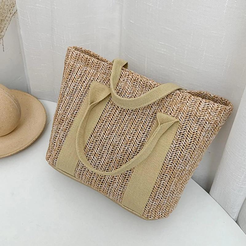 Boho Woven Handbag Large Rattan Tote Beach Travel Women Gift