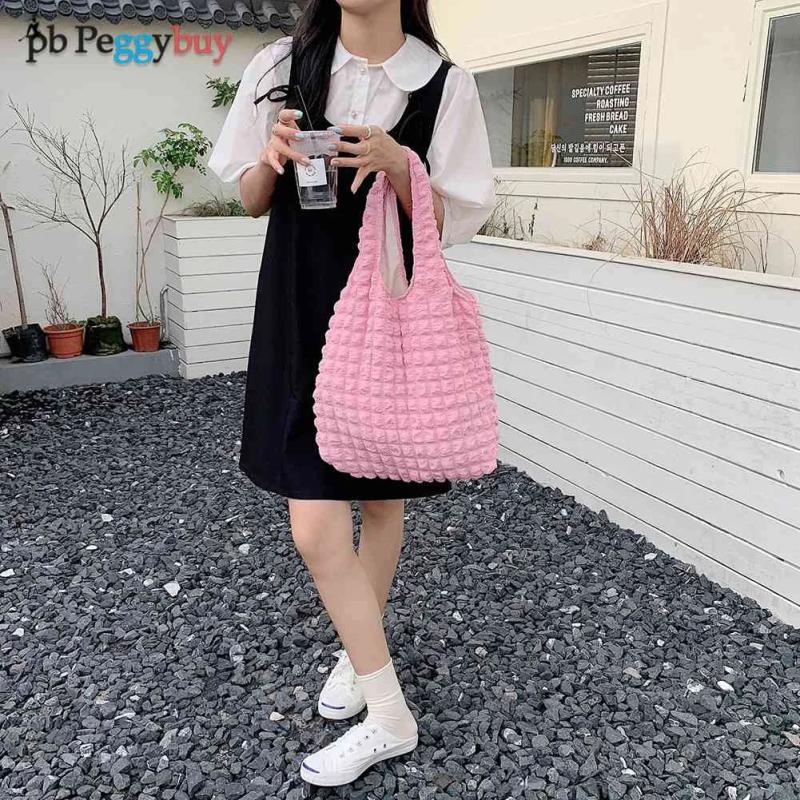 Casual Winter Shoulder Handbags for Women Pleated Large Capacity Underarm Bag