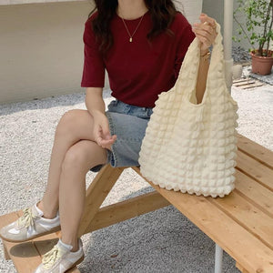 Casual Winter Shoulder Handbags for Women Pleated Large Capacity Underarm Bag