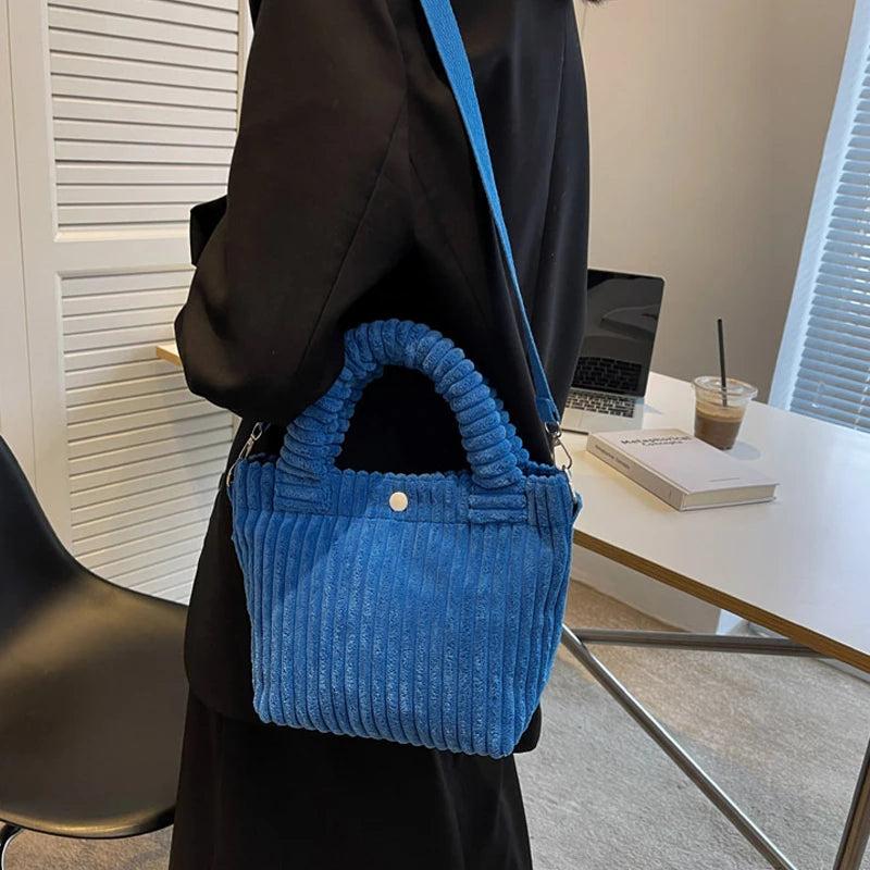 Casual Crossbody Corduroy Bag Zipper Tote Handbag Ladies Shopper