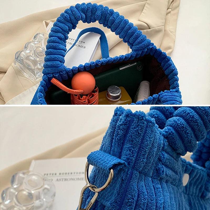 Casual Crossbody Corduroy Bag Zipper Tote Handbag Ladies Shopper