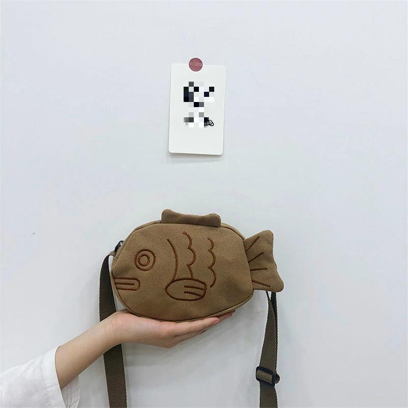 Cartoon Fish Canvas Ladies Messenger Bag Casual Female Small Shoulder Bags