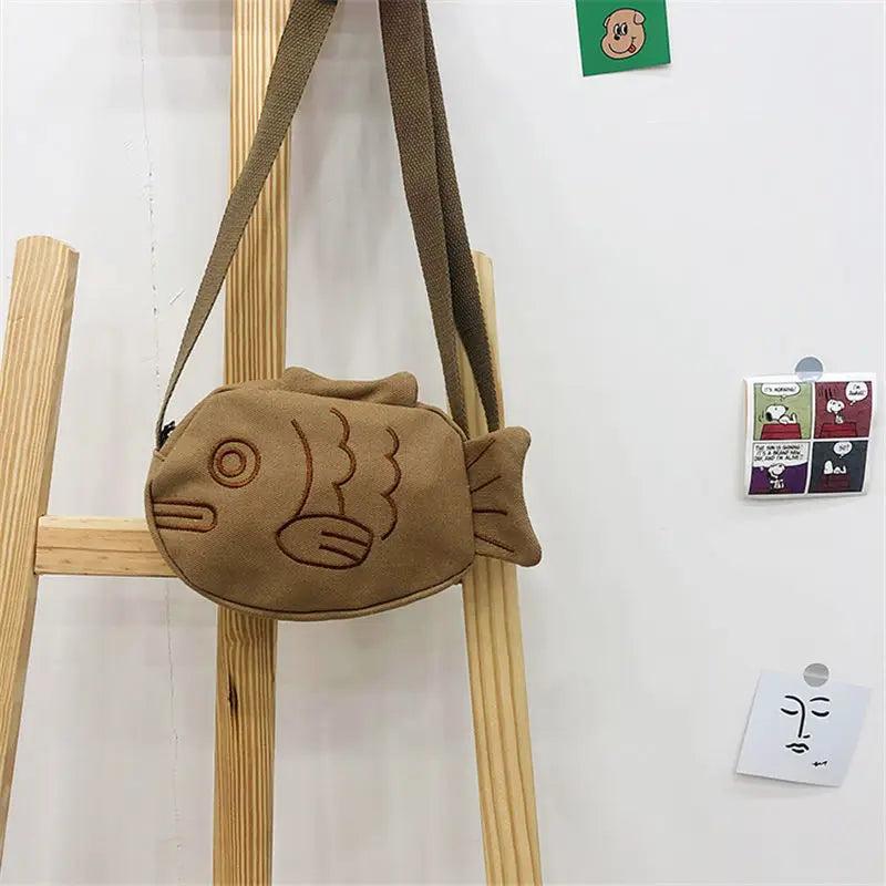 Cartoon Fish Canvas Ladies Messenger Bag Casual Female Small Shoulder Bags