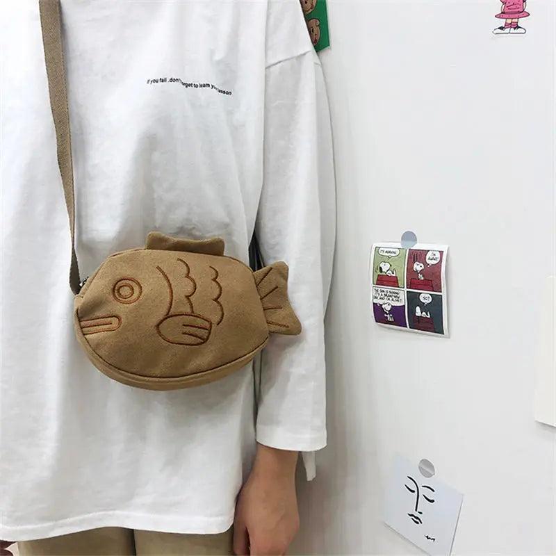 Cartoon Fish Canvas Ladies Messenger Bag Casual Female Small Shoulder Bags