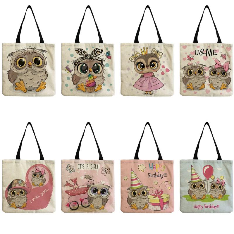 Cartoon Owl Tote Bag Women's Eco Handbag Shoulder Bag