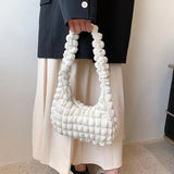 Casual Pleated Shoulder Bag Women Bubble Travel Handbag Underarm Tote