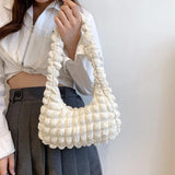 Casual Pleated Shoulder Bag Women Bubble Travel Handbag Underarm Tote