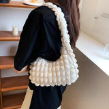 Casual Pleated Shoulder Bag Women Bubble Travel Handbag Underarm Tote