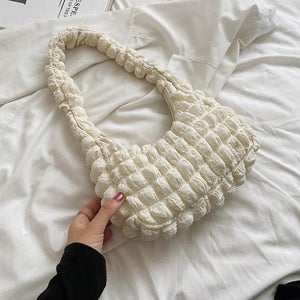 Casual Pleated Shoulder Bag Women Bubble Travel Handbag Underarm Tote