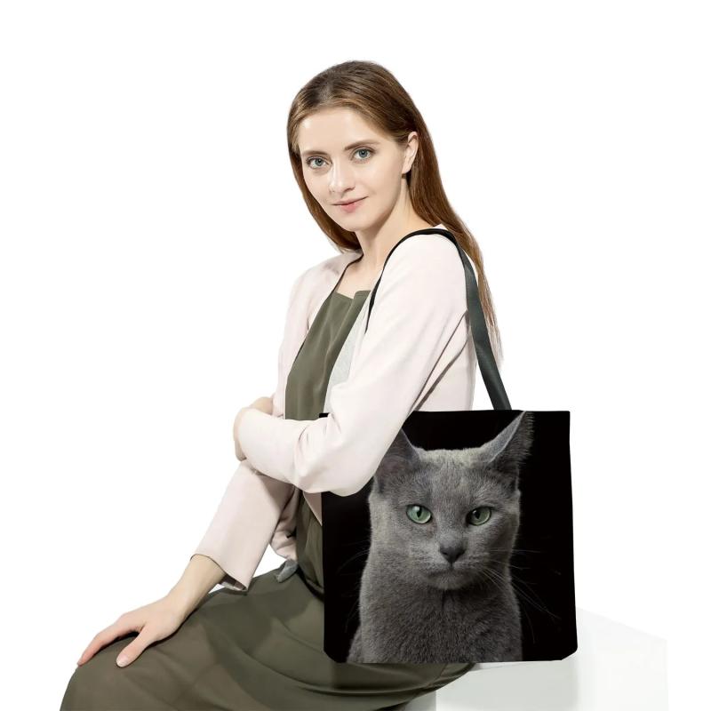 Cat And Dog Women Shoulder Bag Funny Animal Print Travel Tote Bag