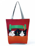 Cat Print Shopping Bag Large Capacity Tote Handbag Shoulder Bag Japanese Pattern
