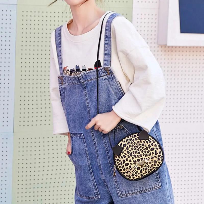 Cat Lady Handbag Purses Leopard Messenger Shoulder Bag