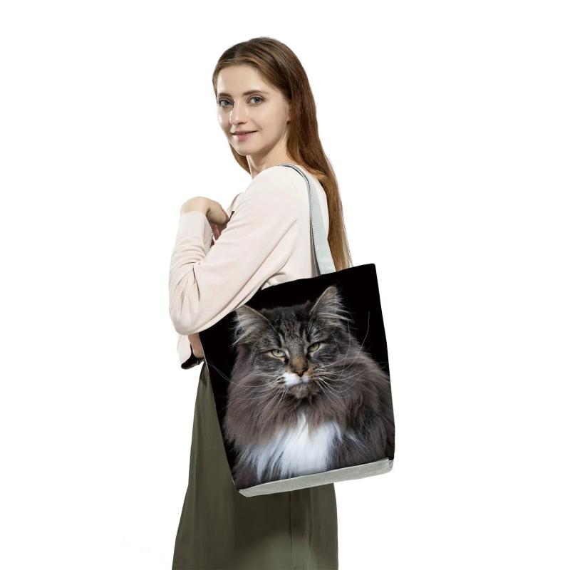 Cat Dog Printed Women Handbags Animal Tote Shoulder Bags Large Capacity