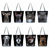 Cat Dog Printed Women Handbags Animal Tote Shoulder Bags Large Capacity