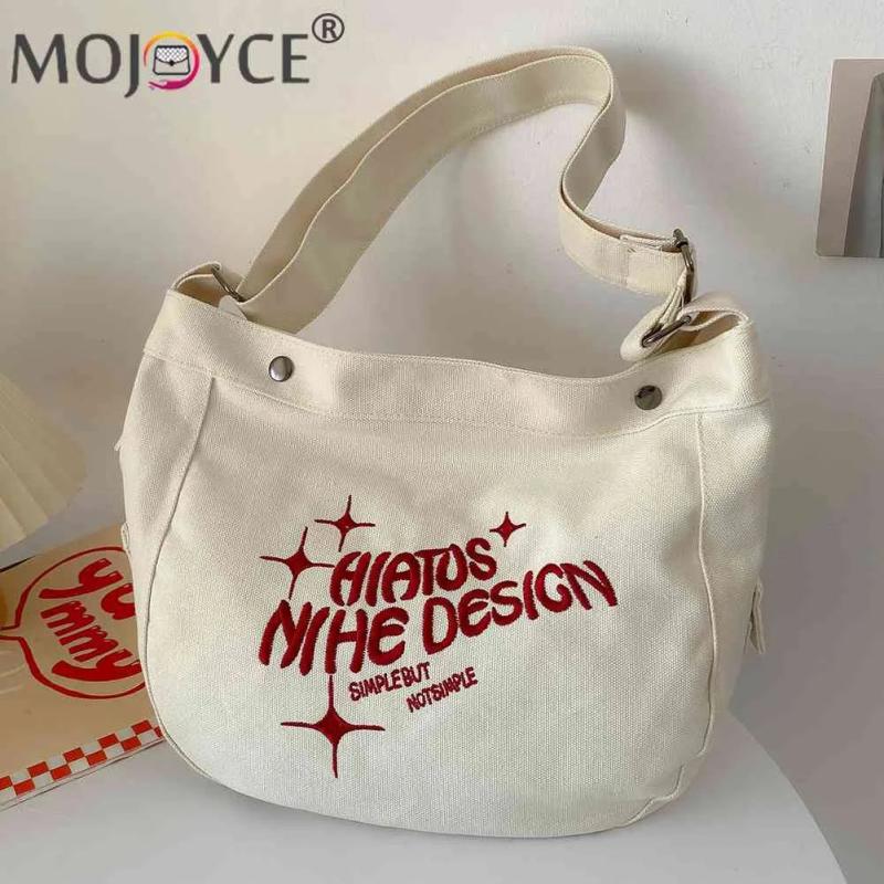 Casual Canvas Messenger Bag Large Capacity Embroidered Letters Crossbody Bags
