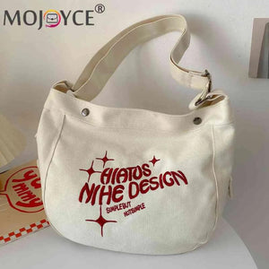 Casual Canvas Messenger Bag Large Capacity Embroidered Letters Crossbody Bags